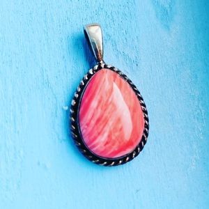 RARE Vintage Spiny Oyster Gemstone 925 Sterling Silver Pendant